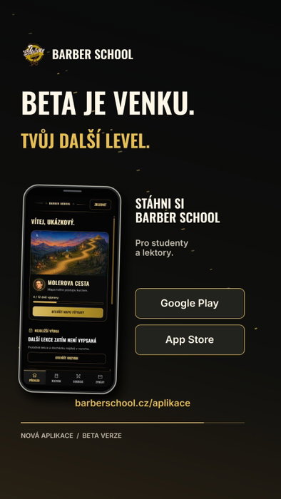 Beta je venku 🎮 Nová aplikace Barber School pro studenty a lektory.
Rozvrh, ma