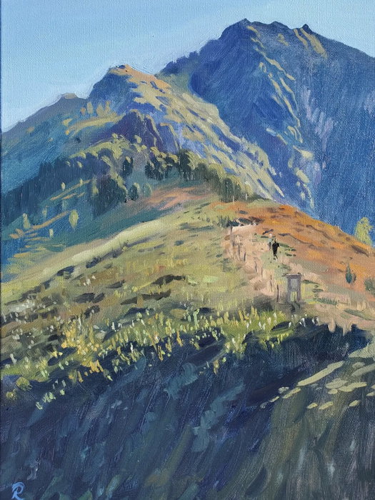 Plein air , peinture à l'huile, Col de la Core ce soir