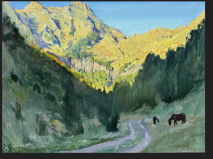 Below Serre de Chichoi, plein air from this morning, oil on canvas 50 x 80 cm