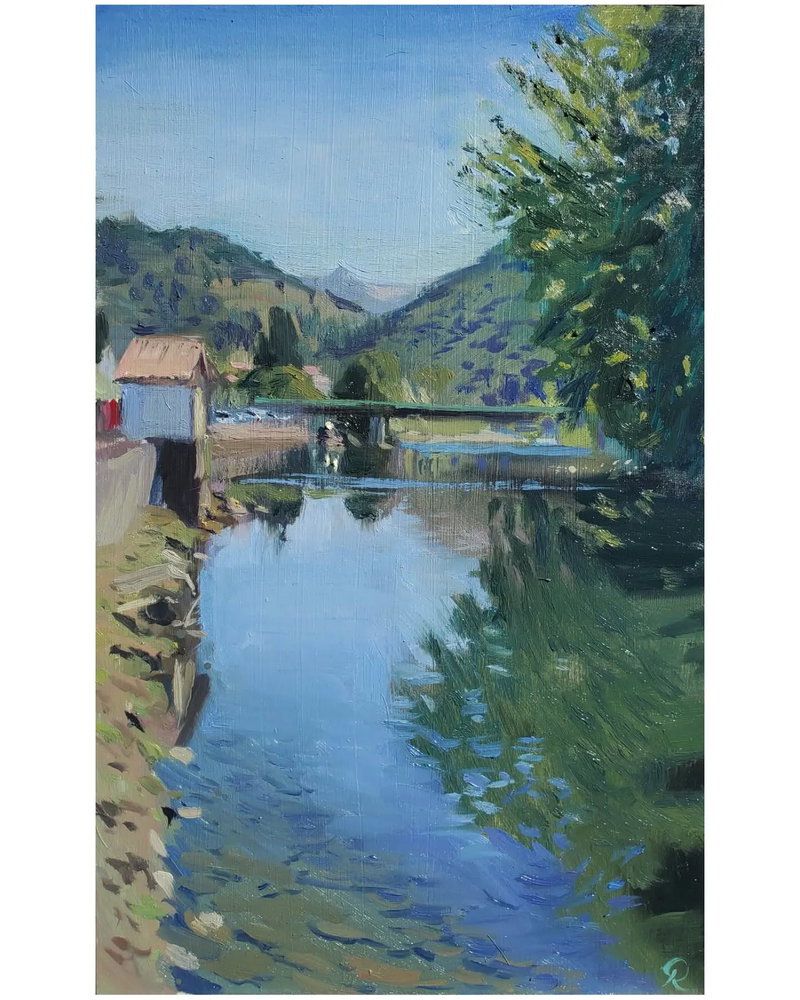 Blue skies : septembre, Saint-Girons, plein air, huile sur toile
