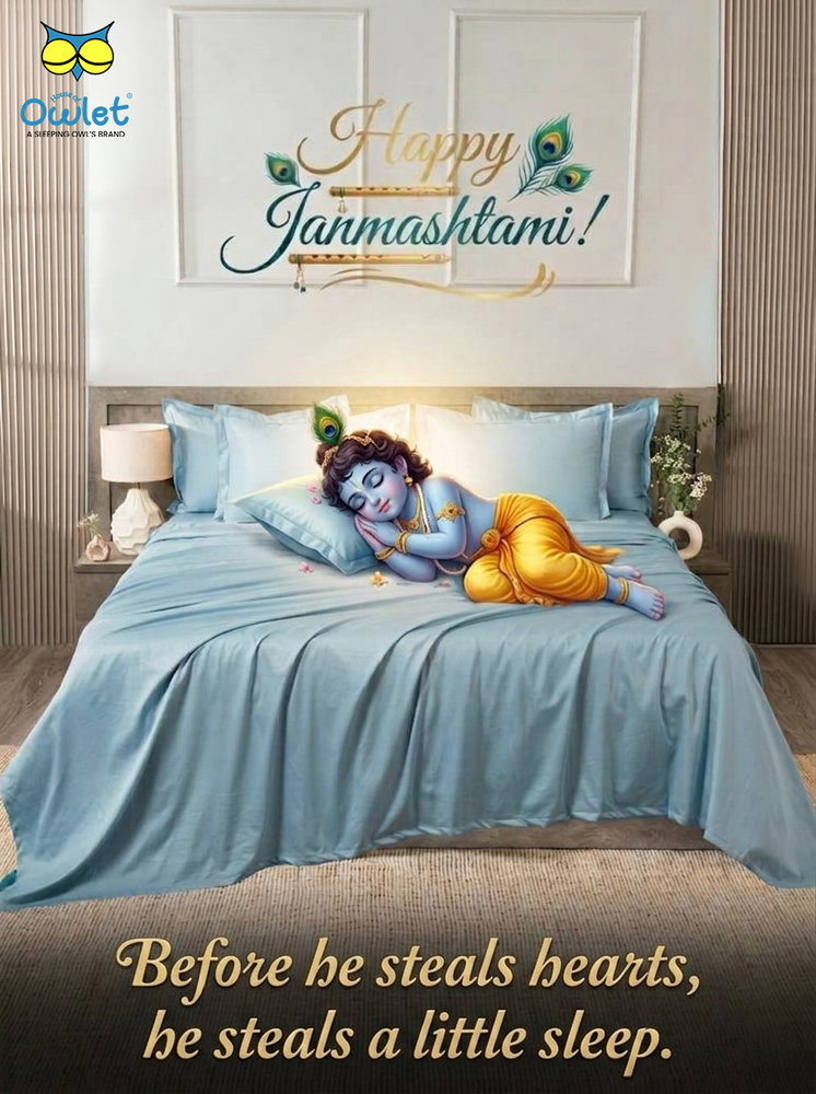Lord Krishna recharging before his monumental Janmashtami duties — wrapped in the exquisite comfort of House of Owlet.

Happy Janmashtami from House of Owlet by Sleeping Owls! 💙

#HappyJanmashtami #Janmashtami #KrishnaJanmashtami #LittleKrishna #Krishna #RadheKrishna #JanmashtamiVibes #KrishnaBlessings #FestiveVibes #IndianFestivals #HomeDecor #BedroomDecor #HouseOfOwlet #SleepingOwls #BecauseYourSleepMatters