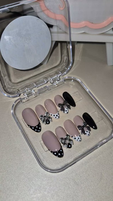 Nude perfection, glossy black French tips, delicate bows & polka dots—because your&hellip;