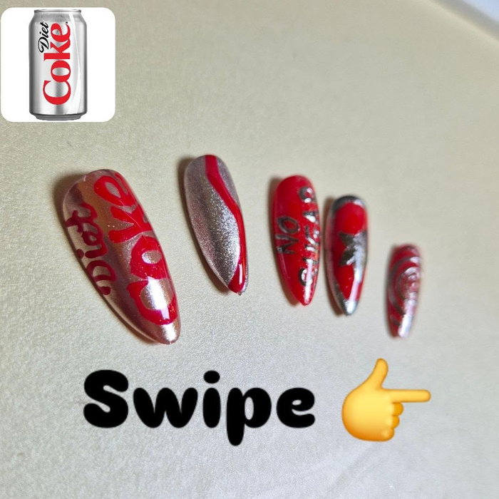 Fizz, fun, and fabulous! 🥤❤️ Diet Coke-inspired nails for everyone who loves&hellip;