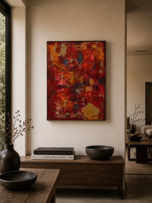 EMBERS OF MEMORY

What began as instinctive traces —
made with my cats and my son —
slowly transformed into a landscape 