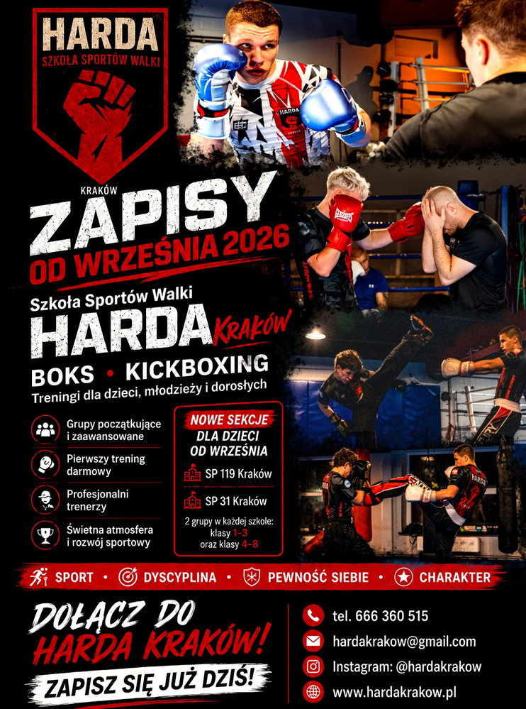 🔥 ZAPISY DO HARDA KRAKÓW OD WRZEŚNIA 2026! 🔥
Chcesz zacząć trenować boks albo