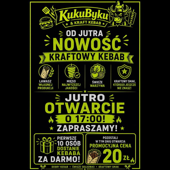 🔥 TO JUŻ JUTRO! 🔥

Po remoncie wracamy w zupełnie nowej odsłonie! 💥

🌯 Od jutra w KukuByku czeka na Was NOWOŚĆ – KRA