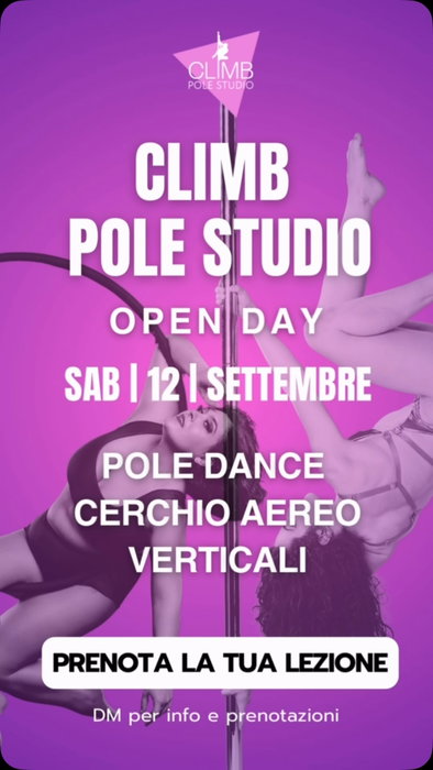 ✨ OPEN DAY • SETTEMBRE ✨

È il momento perfetto per scoprire una nuova passione!
Vieni a provare le lezioni di Pole Dance, Cerchio Aereo e Verticali in Climb…