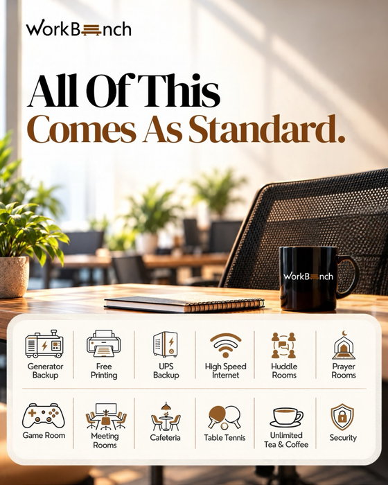 No hidden extras. Backup power, fast internet, unlimited Tea and coffee, free printing, prayer rooms and a game room come with every plan ☕⚡