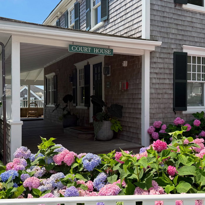Hydrangeas outside the old Court House in Edgartown. Peak summer look.Visit: https://mvvacation.com...