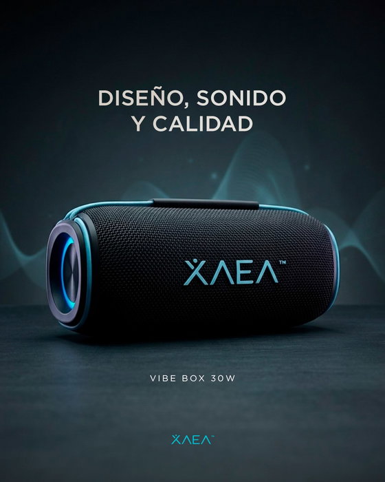 Calidad y diseño en cada sonido.
Una experiencia que se adapta a cada momento.
VIBE BOX 30W
XAEA