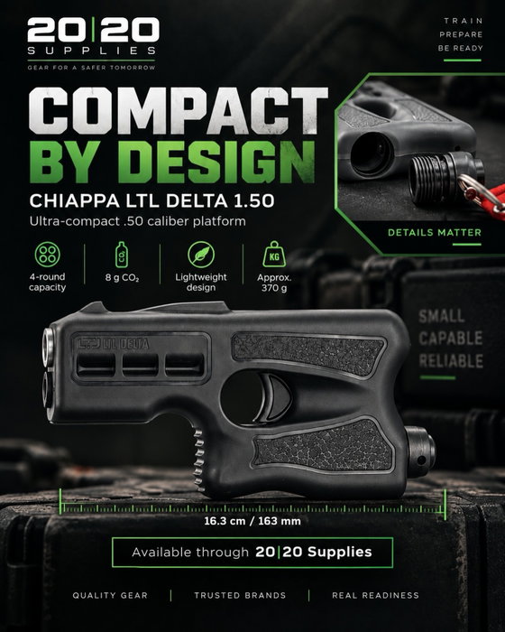 Meet the Chiappa LTL Delta 1.50

Ultra compact, lightweight and built around simplicity. The Delta 1.50 combines a .50 Caliber platform semi-automatic operation and a 4 round capacity in an exceptiona