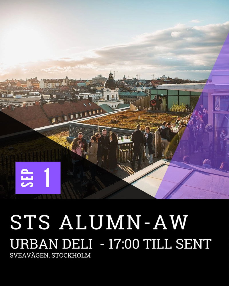 Sommaren börjar lida mot sitt slut – dags att ses! ☀️🍻
Häng med på höstens första STS Alumn-AW på Urban Deli Sveavägen den 1/9 från kl. 17. Vi ses efter jobbet, beställer in något gott och sparkar igång hösten ihop. Kom när du kan – stanna så länge du orkar (eller vågar).
✏️Anmäl dig gärna via luma-länken i bion, då får du påminnelse när det är dags och vi får ett hum om hur många platser vi borde reservera – har du inte anmält dig så är du självklart välkommen ändå!