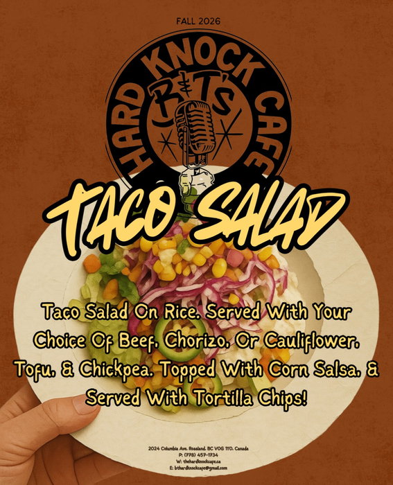 An oldie, but a goodie ✨🥗✨

#tacosalad #bntshardknockcafe #rossland #kootenays 

Mon - Closed
Tues - 8 am - Late!
Wed -  8 am - Late!
Thurs - 8 am - Late!
Fri - 8 am - Late!
Sat - 8 am - Late!
Sun - 8 am - 8 pm