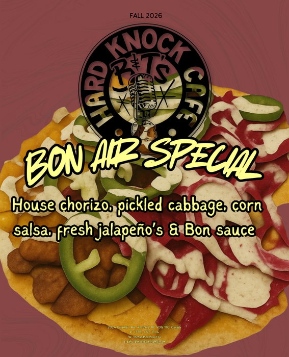 Jazzy little update to this classic… 🌯🤤

#bonair #bntshardknockcafe #rossland #kootenays 

Mon - Closed
Tues - 8 am - Late!
Wed -  8 am - Late!
Thurs - 8 am - Late!
Fri - 8 am - Late!
Sat - 8 am - Late!
Sun - 8 am - 8 pm