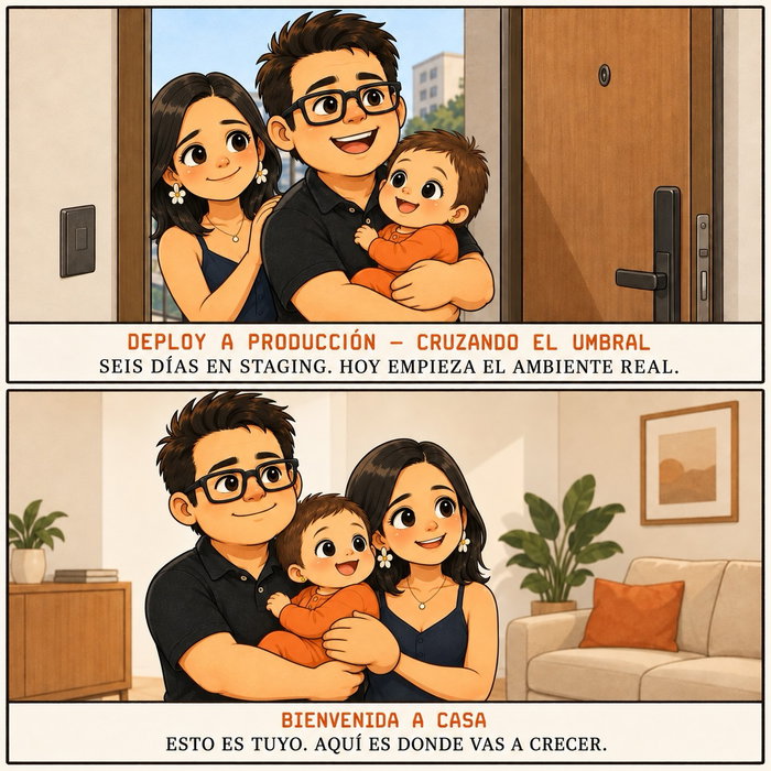 Seis días en staging. Seis días con enfermeras entrando cada dos horas, con soporte técnico a metros de distancia. Y entonces llegó el domingo, y cruzamos la puerta de casa con nuestra bebé en brazos.

El apartamento era el mismo de siempre. Pero algo había cambiado de forma irreversible: ahora había alguien más que lo habitaba. Le mostramos la sala sin que entendiera nada, porque necesitábamos hacerlo nosotros. Era una forma de declararlo: esto es tuyo, este es el lugar donde vas a crecer.

¿Recuerdas la primera vez que cruzaste la puerta de tu casa con tu bebé en brazos?