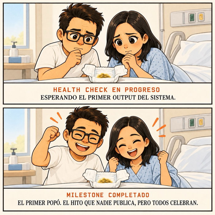 Llevábamos días esperando un pañal. En serio.

En el hospital, el primer output digestivo de la nena era una de las señales más importantes que monitoreaban los médicos: confirma que el sistema arrancó bien por dentro. Cuando por fin llegó, mi esposa y yo no sentimos asco. Sentimos alivio, y después la alegría más ridícula y genuina que he celebrado por un pañal. Nadie publica eso en redes, pero para nosotros fue un hito real.

¿Cuál fue el logro más insignificante para todos los demás, pero enorme para ti como papá o mamá?