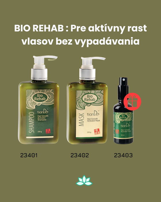 ⚡ AKCIA 1+1=3 Šampón + maska = tonikum ZADARMO (v hodnote 24,60 €) Bio Rehab je kompletná starostlivosť o vlasy pre: ✔️ 