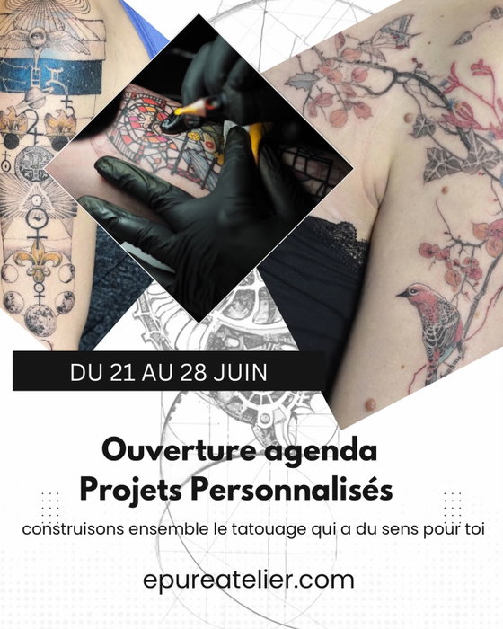 C’est le moment de préparer ton projet personnel de tatouage. Ouverture de l’agenda du 21 au 28 juin