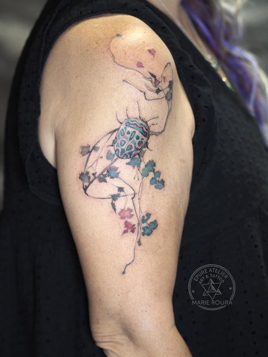 Flash Scarabée Picasso réservé il y a quelques jours et tatoué en un temps record grâce à un désiste