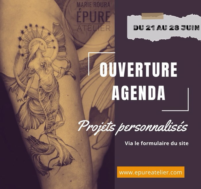 Ouverture de l’agenda pour les projets personnalisés de tatouage du dimanche 21 au 28 juin. 8 jours 