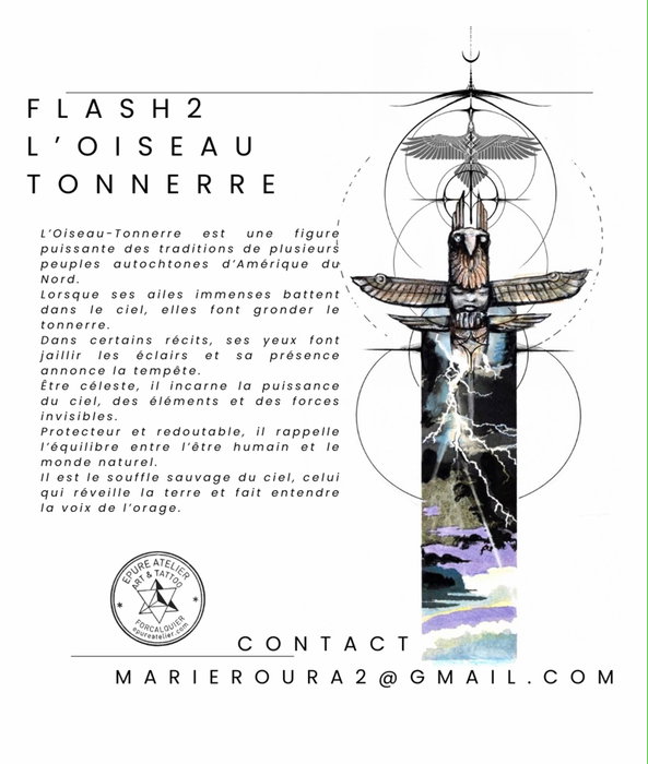 FLASH 2 À RÉSERVER
L’OISEAU TONNERRE

Pour réserver ce flash, envoyez-moi un mail à marieroura2@gmai