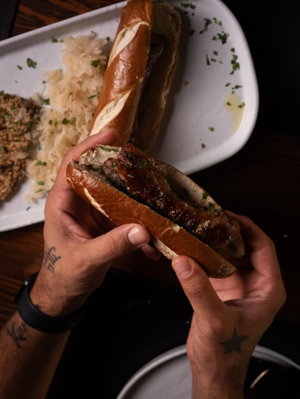 Handheld food all session at Faßfest tomorrow. Brats on a pretzel roll with kraut and mustard, Swedish meatballs, and big Bavarian pretzels.