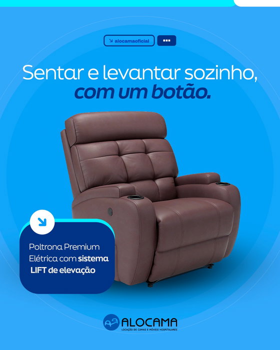 A Poltrona Premium Elétrica atende do pós-operatório recente ao cuidado prolongado.

O sistema LIFT inclina a poltrona p