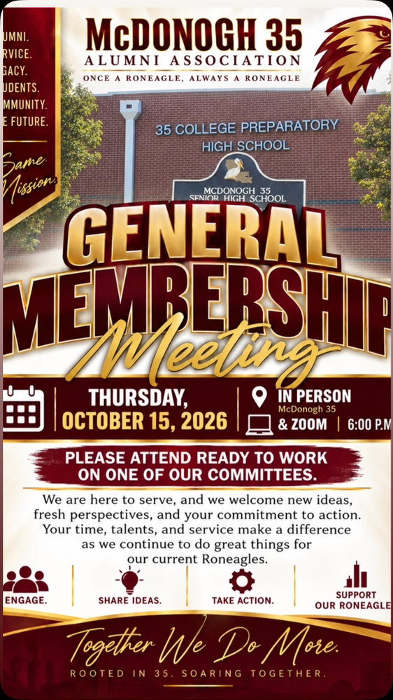 Calling All Roneagles!

Our General Membership Meeting is Thursday, October 15, 2026! Join us in person or via Zoom and come ready to get involved.

We welcome new ideas, fresh perspectives, and willing hands. Your time, talent, and service help us continue doing great things for our current Roneagles. ❤️💛🦅

Engage. Share Ideas. Take Action. Serve.
✨ Together We Do More.