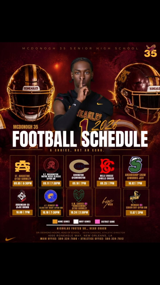 🏈 Roneagles, it’s time! Tailgate registration is officially OPEN! Gather your classmates, reserve your space, and get ready to celebrate our McDonogh 35 tradition with food, fellowship, and Roneagle pride. Don’t miss out—sign up today! ❤️💛🦅

Link in bio