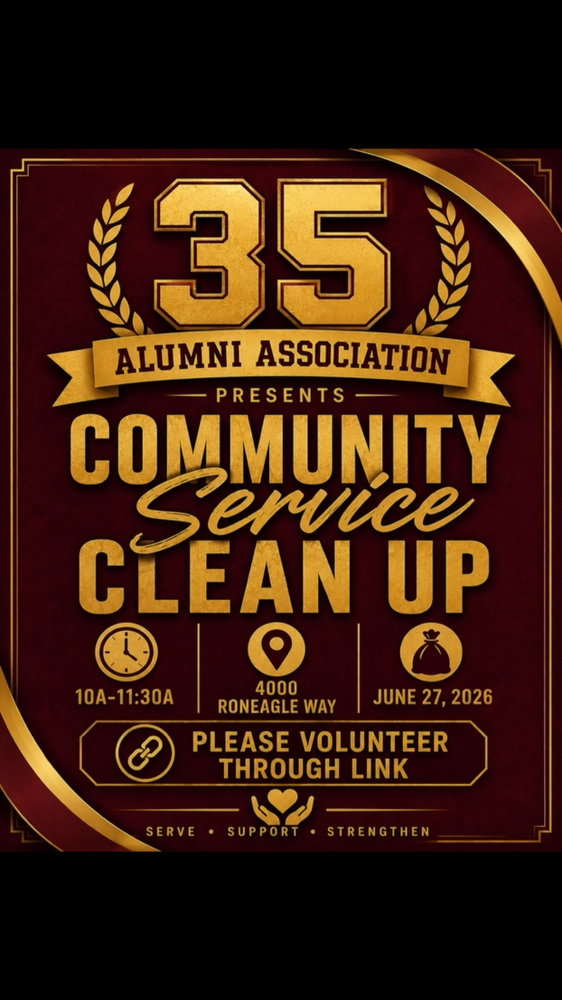 🧹✨ Join Us in Making a Difference! ✨🧹

The McDonogh 35 Alumni Association invites you to roll up your sleeves and help keep our campus beautiful during our Community Service Clean Up!

📍 4000 Roneagle Way
📅 June 27, 2026
⏰ 10:00 AM – 11:30 AM

Together, we can show our Roneagle pride through service. Volunteer today using the link provided and help us make a lasting impact!

🚨LINK IN BIO 🚨