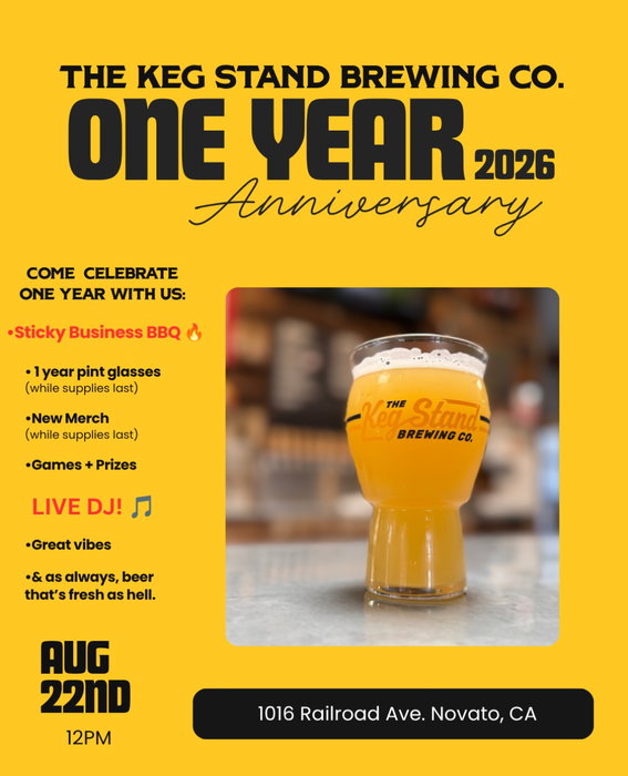 6 DAYS!
COME CELEBRATE ONE YEAR OF THE KEG STAND WITH US! 🥳

🔥 @stickybusinessbbq
🍺 NEW 1 year glassware (limited supply)
👕 New merch (limited supply)
🎯 Games + prizes
🎶 LIVE DJ
🤘 And plenty of good vibes
📍 1016 Railroad Ave, Novato
📅 Saturday, August 22nd
⏰ 12PM–8PM
Seriously — thank you to everyone who has supported us, stopped in for a beer, shared a post, brought a friend, or just believed in what we’re building.
One year down. Let’s see what the next one brings. 🍻