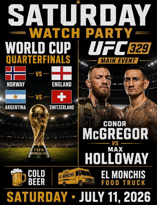 Grab your crew and come watch it all go down! 🍻🤙🏼⚽️👊🏼🌮🌭