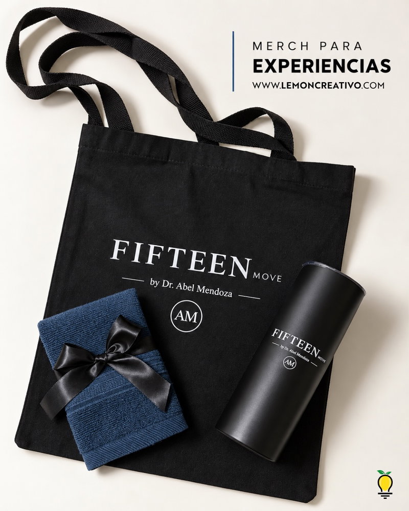 Merch creada para ser parte de una experiencia memorable. ✨ Para FIFTEEN MOVE, del Dr. Abel Mendoza, personalizamos cada
