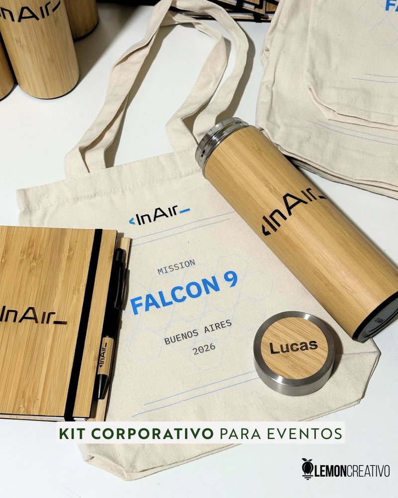 Cada evento merece un detalle que hable por tu marca. Creamos este kit corporativo personalizado para Mission Falcon 9, 
