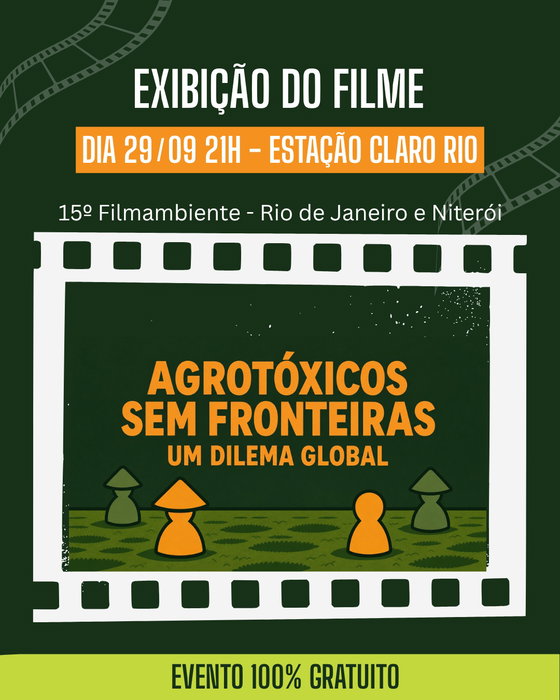 Quem vive com as consequências dos agrotóxicos que o mundo exporta?

Na próxima terça-feira, dia 29 de setembro, o filme Agrotóxicos Sem Fronteiras: Um Dilema Global, de João Amorim, será exibido no 15º Filmambiente, no Rio de Janeiro. O documentário acompanha parte da investigação que venho realizando sobre a circulação internacional de agrotóxicos e sobre um modelo em que substâncias proibidas em alguns países continuam sendo produzidas e vendidas para outros.

É uma oportunidade de ver na tela aquilo que eu chamo de colonialismo químico. Os riscos não são distribuídos por acaso. Eles seguem as desigualdades entre países, territórios e populações, e recaem sobre quem tem menos proteção.

Depois da sessão, o debate continua com João Amorim, Regina Tchelly, chef e empreendedora social da Favela Orgânica, e Sergio Ribeiro, da Aliança Internacional para a Padronização de Agrotóxicos (IPSA).

Convido todas e todos a assistirem e a levarem essa conversa adiante. Precisamos debater quem decide o que é um risco aceitável e quem paga o preço dessas decisões.

🎬 Agrotóxicos Sem Fronteiras: Um Dilema Global
📅 Terça, 29 de setembro, às 21h
📍 Estação Claro Rio, Rua Voluntários da Pátria, 35, Botafogo
🗣️ Sessão seguida de debate
🎟️ Entrada gratuita