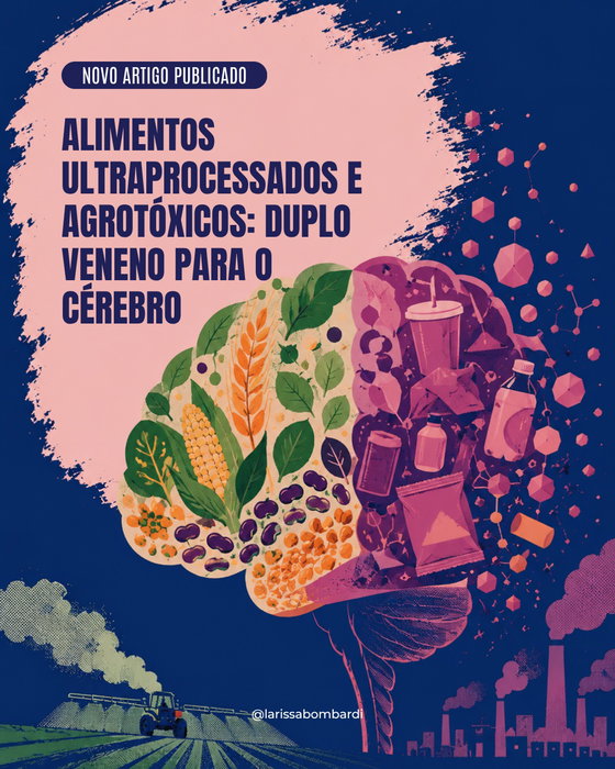 Acabamos de publicar o artigo "Alimentos ultraprocessados e agrotóxicos: duplo veneno para o cérebro" Escrito em parceria com Fulvio Scorza, Larissa Beltramim e Paulo Teixeira, o artigo analisa uma ideia amplamente difundida de que o processamento industrial eliminaria resíduos de agrotóxicos dos alimentos.
Os dados analisados indicam que essa relação é mais complexa. Resíduos de agrotóxicos foram identificados em cerca de 60% das amostras de ultraprocessados de origem vegetal e em 58% dos produtos de origem animal analisados. Entre os achados que merecem atenção estão aqueles relacionados aos alimentos destinados a crianças e bebês. Levantamentos do IDEC identificaram resíduos de agrotóxicos nesses produtos, incluindo substâncias com potenciais efeitos neurotóxicos e outros impactos relevantes para a saúde humana.
Durante o desenvolvimento cerebral, períodos de maior vulnerabilidade exigem atenção especial à exposição a compostos potencialmente neuroativos.

Esses resultados ampliam o debate sobre os alimentos ultraprocessados para além da sua composição nutricional, incorporando aspectos relacionados à segurança alimentar, regulação e políticas públicas baseadas em evidências.

Mais do que uma questão individual de consumo, esses achados reforçam a necessidade de discutir os ambientes alimentares, a regulação e as estratégias de proteção da saúde coletiva.

Link do artigo na bio.