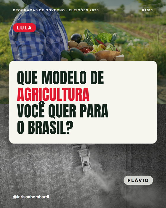 O agronegócio não é sinônimo de segurança alimentar. O que está em jogo vai muito além da economia, tem a ver com o que chega à nossa mesa e com o futuro da agricultura brasileira. Produzimos muito, mas lembrando que commodities não garantem comida saudável na mesa de quem precisa. Lula propõe fortalecer crédito e compras públicas da agricultura familiar. Já no programa de Flávio, o destaque é para a logística e a armazenagem, o foco está nos grandes produtores, sem compromissos equivalentes claramente definidos para o pequeno produtor.
Essa diferença importa porque o que queremos no Brasil? uma agricultura voltada à produção de commodities e à concentração de lucros, ou um modelo que valorize a agricultura familiar, fortaleça a agroecologia e garanta o direito à alimentação saudável? A agricultura familiar e a produção de alimentos saudáveis não podem ficar em segundo plano diante dos interesses do agronegócio. Alimentar a população é uma questão de soberania, de saúde e de justiça social.