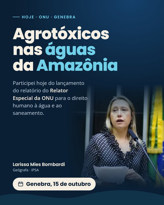 Hoje estive na ONU, em Genebra, no lançamento de um relatório sobre a água e os direitos humanos na Amazônia, coordenado pelo Relator Especial da ONU para o direito à água e ao saneamento.

Colaborei com esse trabalho discutindo os resíduos de agrotóxicos nas águas da Amazônia, com mapas.

Água limpa é um direito humano. E a contaminação dos rios por agrotóxicos precisa estar no centro desse debate.

📄 Relatório completo no link da bio.