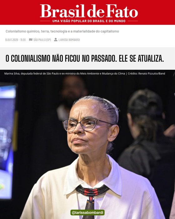 O colonialismo não ficou no passado. Ele se atualiza.

No campo, isso aparece na concentração da terra, na expansão das commodities, na mineração e no uso intensivo de agrotóxicos. Agora, novas tecnologias, plataformas digitais e inteligência artificial acrescentam outras camadas a essas relações de dependência. Sobre essa continuidade e sobre o que ela revela sobre o Brasil que estamos construindo que escrevi um novo artigo para o Brasil de Fato.

Convido a leitura do artigo completo. Link na bio.