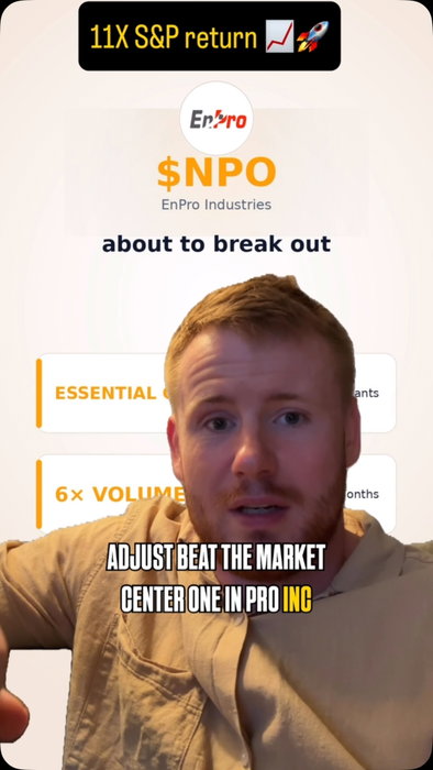 A boring factory-parts maker just beat the market 10 to 1 — and it’s coiled to break out again.
$NPO: +70% vs the S&P’s +6%. Makes the seals and coatings that keep factories and chip plants running. Unsexy, essential. Almost 6x normal volume today — biggest day in months.
Not a buy yet. Clears 390 on volume, target 434. Loses the 50-day, you’re out.
Not advice.