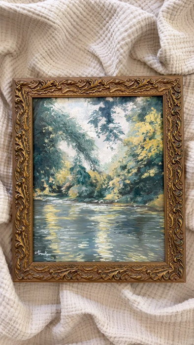 Golden light, quiet waters, and crisp autumn air🍃 Painted this piece after a pe