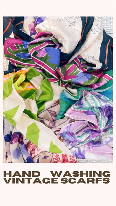 mini #tutorial on how i wash my #vintage scarves, for more delicate + colorful silk scarves, make a solution of water an