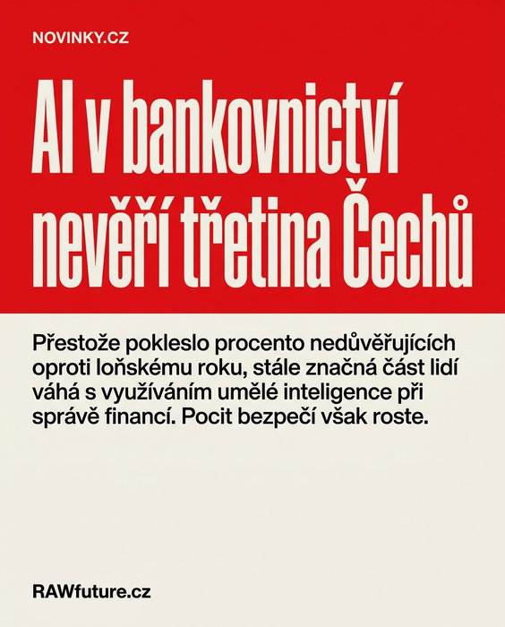 Třetina Čechů stále nedůvěřuje umělé inteligenci v bankovnictví, ačkoli podíl od