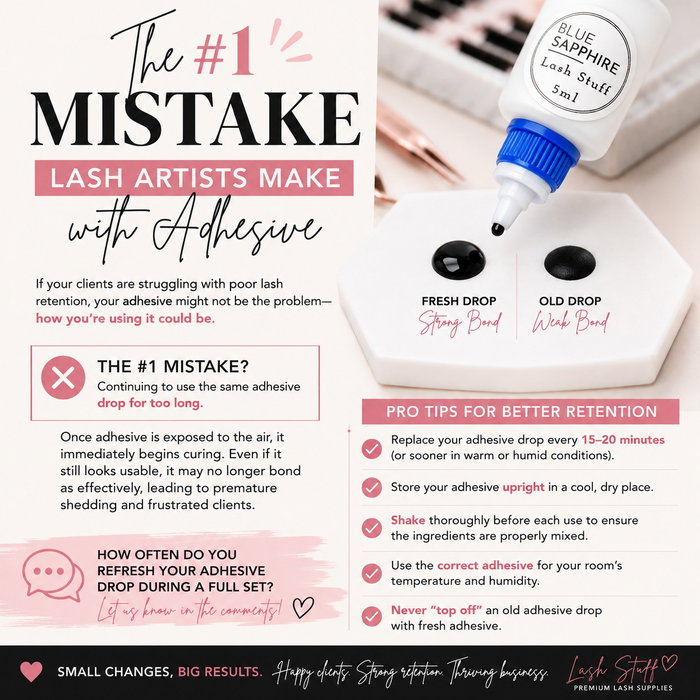 🚨 The Mistake Lash Artists Make with Adhesive 🚨 If your clients are struggling with poor lash retention, your adhes...