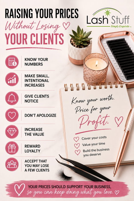 💰 **RAISING YOUR PRICES WITHOUT LOSING YOUR CLIENTS** The cost of doing business has gone up—and lash artists are fe...