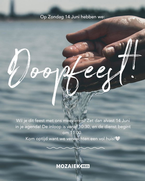 Komende zondag laten 6 prachtige mensen zich onderdompelen in het water om daarna met Jezus weer op te staan. Wat een bijzonder moment en wat een feest! 🙏🤍

Dit willen we graag samen vieren. Ben jij erbij? Zet dan 14 juni alvast in je agenda!

Tickets reserveren is niet nodig, maar zorg wel dat je op tijd aanwezig bent, we verwachten een vol huis! De inloop in De Schalle is zoals altijd vanaf 10:30 uur met onder andere koffie en thee, vanaf 11:00 uur barst het feest los! 🙌