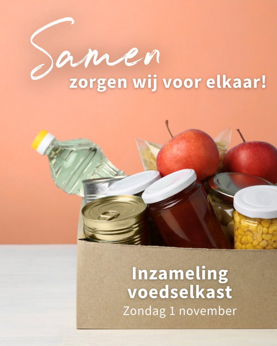 Zondag 1 november: Inzameling voedselkast
Aanstaande zondag is er weer een inzameling voor de voedselkast. 🥫
Samen kunnen wij het verschil maken voor mensen die onze steun goed kunnen gebruiken. Help jij mee door zondag iets mee te nemen?
Er is behoefte aan houdbare producten zoals pastasaus, groente in pot of blik, olie, muesli, thee, zoet broodbeleg, vis en worstjes in blik, soep, koffie, thee, (pannenkoeken)meel, stroop en suiker. Ook persoonlijke
verzorgingsproducten, zoals zeep, tandpasta, tandenborstels en wasmiddelen zijn welkom!
Samen zorgen wij voor elkaar! ❤