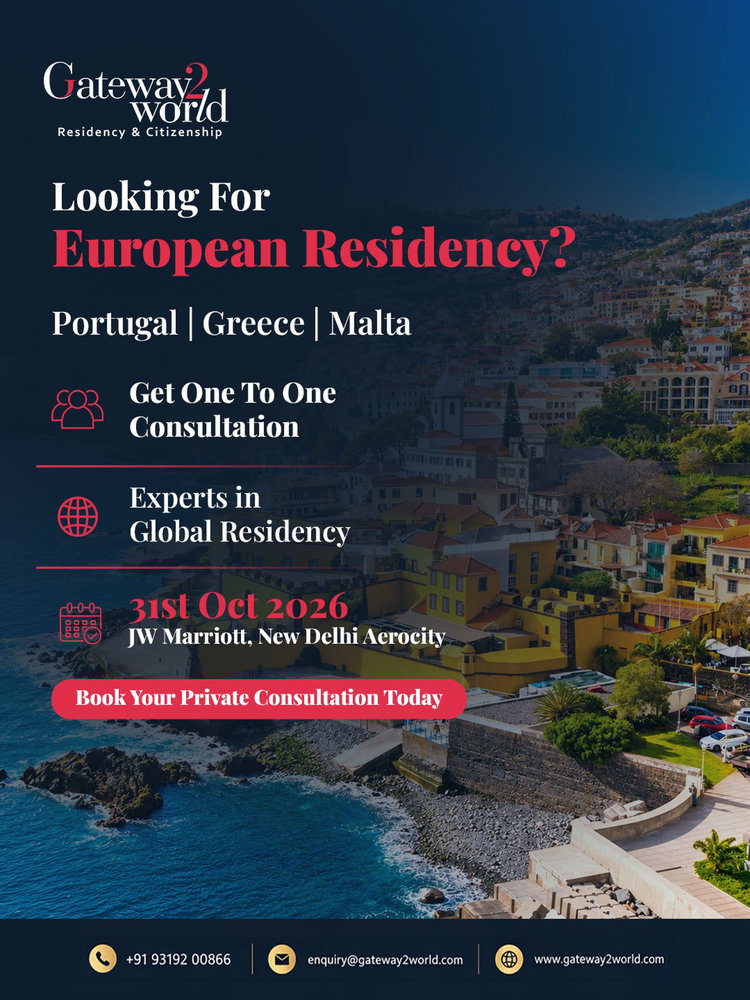 Portugal, Greece and Malta each present distinct residency opportunities, with the eligibility criteria, requirements and programme structures differing across countries and individual profiles.

Planning to compare European residency options?
Meet the Gateway2World Advisory Team on 31 October 2026 at JW Marriott, New Delhi Aerocity for a personalised one-to-one discussion.

Bring your questions. Explore the differences. Get a clearer understanding of which pathway could suit your plans.

Book your appointment today : [LINK IS IN THE BIO]

📞 +91 93192 00866
📩 enquiry@gateway2world.com
🌐 www.gateway2world.com
📍 C-101/102, Lajpat Nagar 1, New Delhi – 110 024, India

[Gateway2World, European Residency, Portugal Residency, Portugal Golden Visa, Greece Residency, Greece Golden Visa, Malta Residency, European Residency Advisory, Residency &amp; Citizenship Advisory, Residency by Investment]