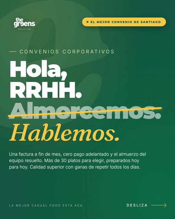 Hola, RRHH. Queremos hablar de cómo come tu equipo todos los días. Convenios corporativos The Greens
