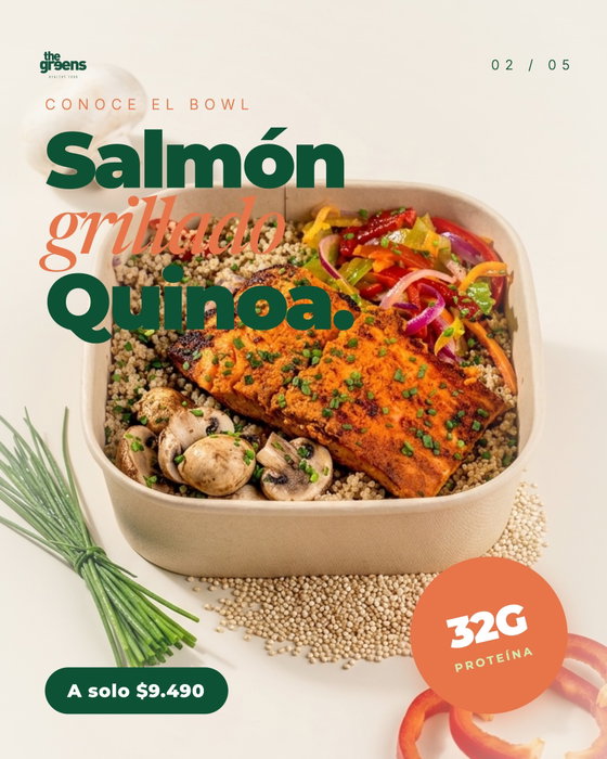 Nuevo en el menú: Salmón Grillado & Quinoa. $9.490.
No es ensalada. No es bowl liviano. Es proteína